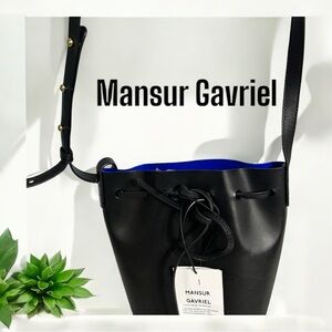 Mansur Gavriel patent leather drawstring Black Bucket Bag NWT